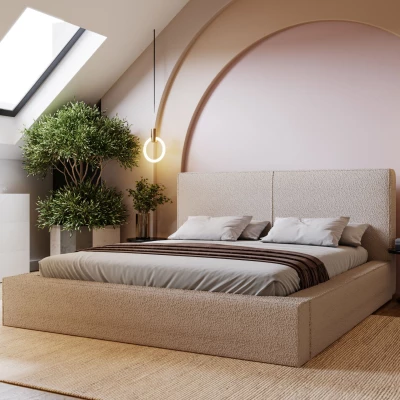 Jednoduchá čalúnená posteľ 120x200 NIDIA 2 s úložným priestorom - béžová