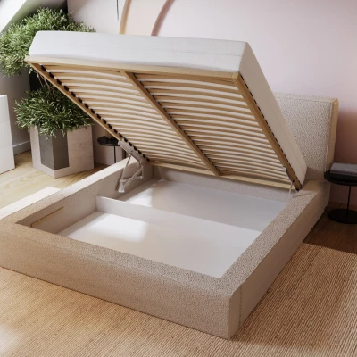 Jednoduchá čalúnená posteľ 120x200 NIDIA 2 s úložným priestorom - béžová