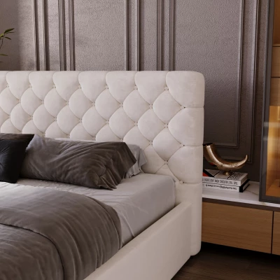 Pohodlná čalúnená posteľ 180x200 MARLISA SLIM 2 s úložným priestorom - vanilková