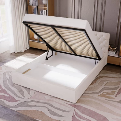 Pohodlná čalúnená posteľ 180x200 MARLISA SLIM 2 s úložným priestorom - vanilková