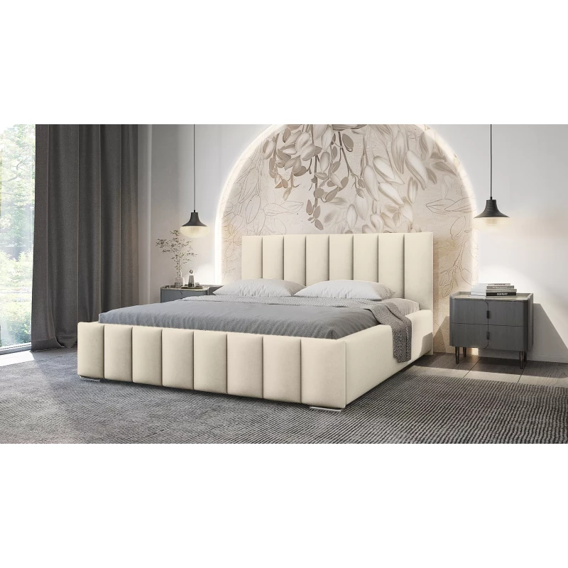 Elegantná čalúnená posteľ 140x200 MADALENA 2 s úložným priestorom - vanilková