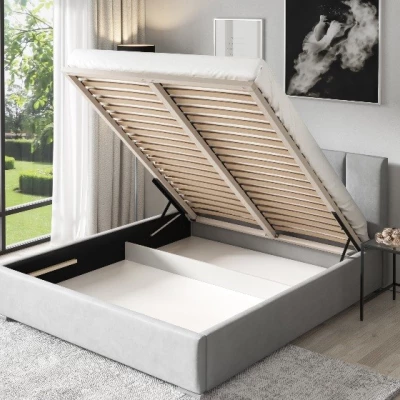 Elegantná čalúnená posteľ 160x200 MADALENA 2 s úložným priestorom - vanilková