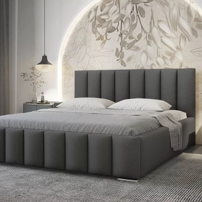 Elegantná čalúnená posteľ 200x200 MADALENA 2 s úložným priestorom - tmavo šedá