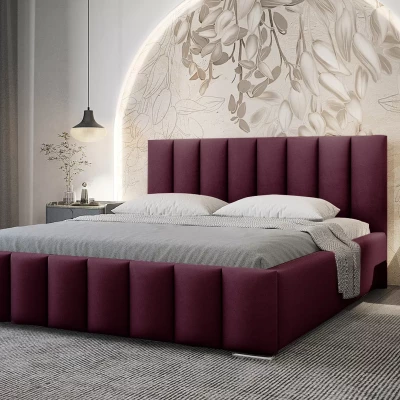 Elegantná čalúnená posteľ 200x200 MADALENA 2 s úložným priestorom - vínová