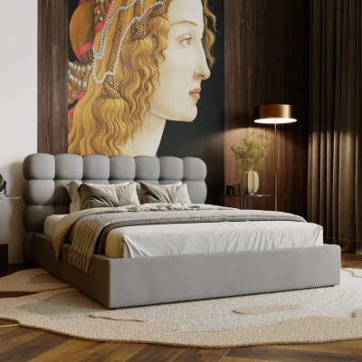 Pohodlná čalúnená posteľ 120x200 VANIA 2 s úložným priestorom - svetlo šedá