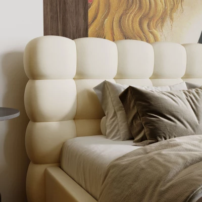 Pohodlná čalúnená posteľ 120x200 VANIA 2 s úložným priestorom - vanilková