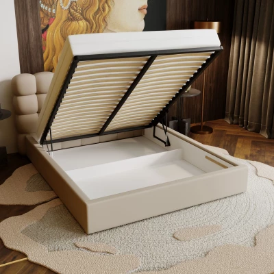 Pohodlná čalúnená posteľ 120x200 VANIA 2 s úložným priestorom - béžová