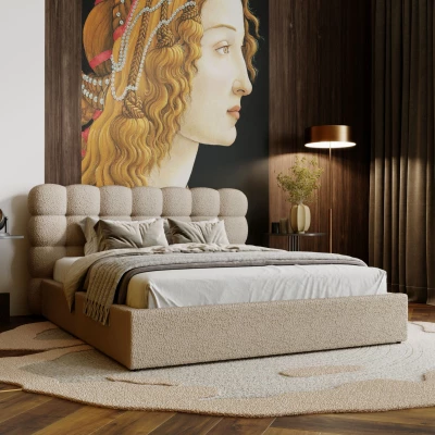 Pohodlná čalúnená posteľ 160x200 VANIA 2 s úložným priestorom - béžová