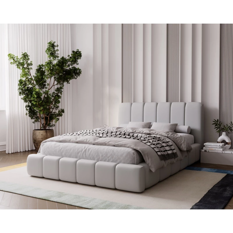 Čalúnená posteľ 140x200 FATUMATA 2 s úložným priestorom - svetlo šedá