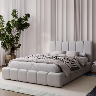 Čalúnená posteľ 160x200 FATUMATA 2 s úložným priestorom - svetlo šedá