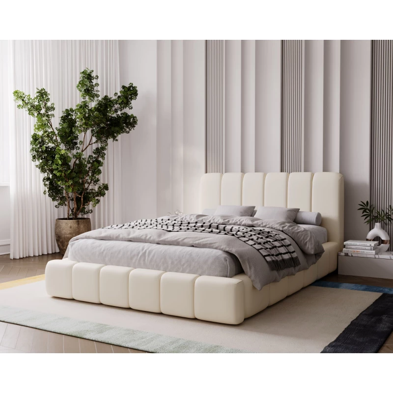 Čalúnená posteľ 160x200 FATUMATA 2 s úložným priestorom - krémová