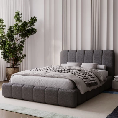 Čalúnená posteľ 160x200 FATUMATA 2 s úložným priestorom - tmavo šedá