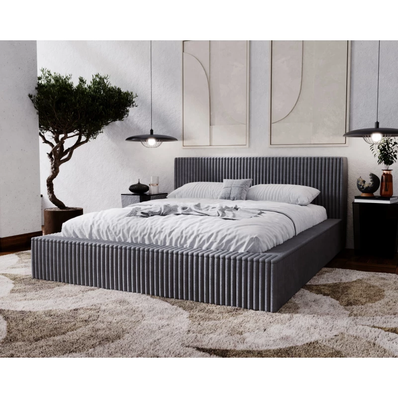 Manželská čalúnená posteľ 180x200 SIDONIA 2 s úložným priestorom - tmavo šedá