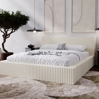 Jednolôžková čalúnená posteľ 120x200 SIDONIA 2 s úložným priestorom - krémová