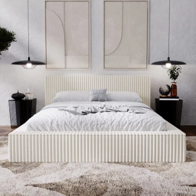 Manželská čalúnená posteľ 200x200 SIDONIA 2 s úložným priestorom - krémová