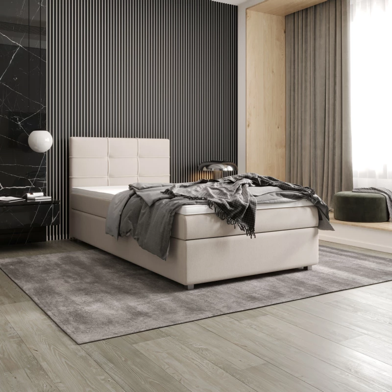 Jednolôžková posteľ 120x200 STIG COMFORT 7 s úložným priestorom - béžová
