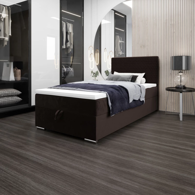 Jednolôžková čalúnená posteľ 90x200 HENIO COMFORT 1 - tmavo hnedá