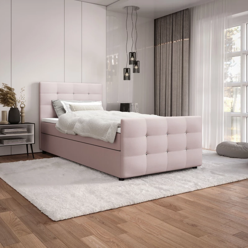 Jednolôžková posteľ 100x200 KAUR COMFORT s úložným priestorom - svetlo ružová