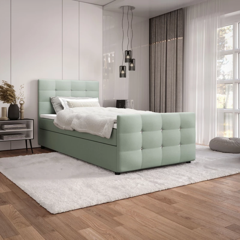 Jednolôžková posteľ 100x200 KAUR COMFORT s úložným priestorom - mätová
