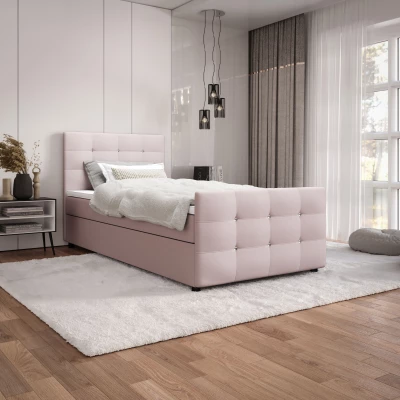 Jednolôžková posteľ 120x200 KAUR COMFORT s úložným priestorom - svetlo ružová