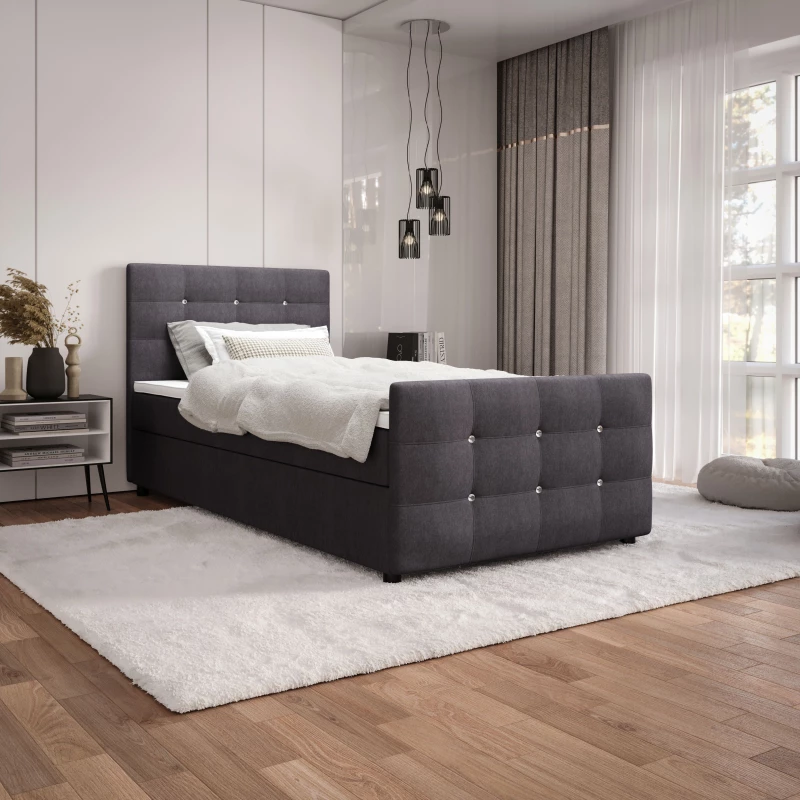 Jednolôžková posteľ 120x200 KAUR COMFORT s úložným priestorom - tmavo šedá