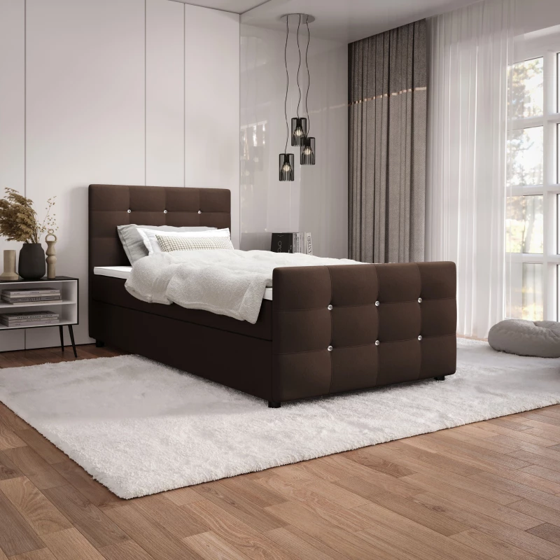 Jednolôžková posteľ 120x200 KAUR COMFORT s úložným priestorom - tmavo hnedá