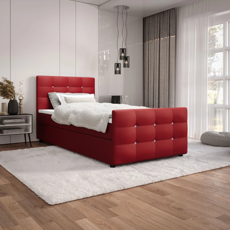 Jednolôžková posteľ 120x200 KAUR COMFORT s úložným priestorom - červená