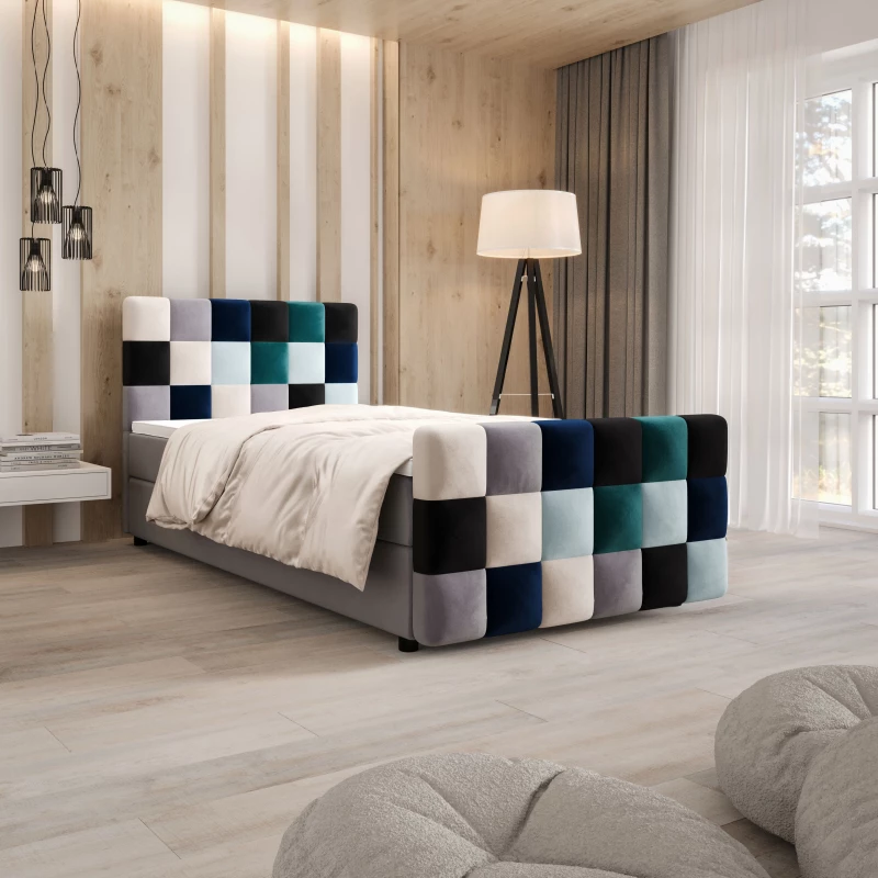 Boxspringová posteľ 100x200 SAVA PLUS 1 - šedá / modrá