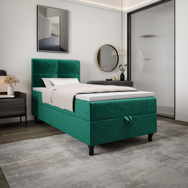 Boxspringová posteľ 90x200 DORINA COMFORT 1 s úložným priestorom - zelená