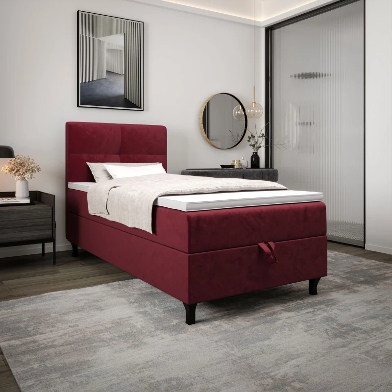 Boxspringová posteľ 100x200 DORINA COMFORT 1 s úložným priestorom - červená