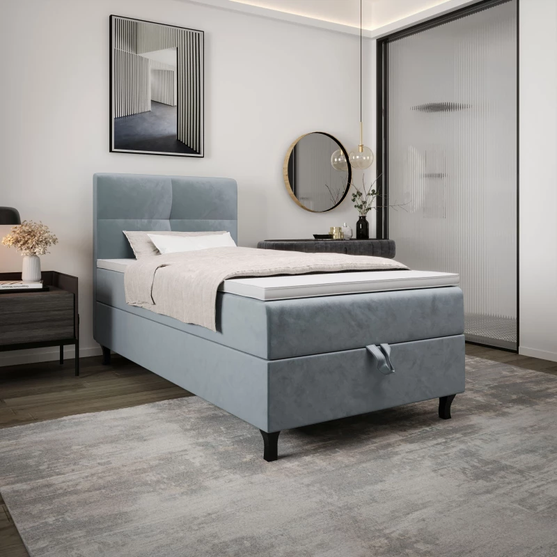 Boxspringová posteľ 100x200 DORINA COMFORT 1 s úložným priestorom - svetlo modrá
