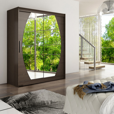 Priestranná šatníková skriňa so zrkadlom Olaf - šírka 150 cm, čoko