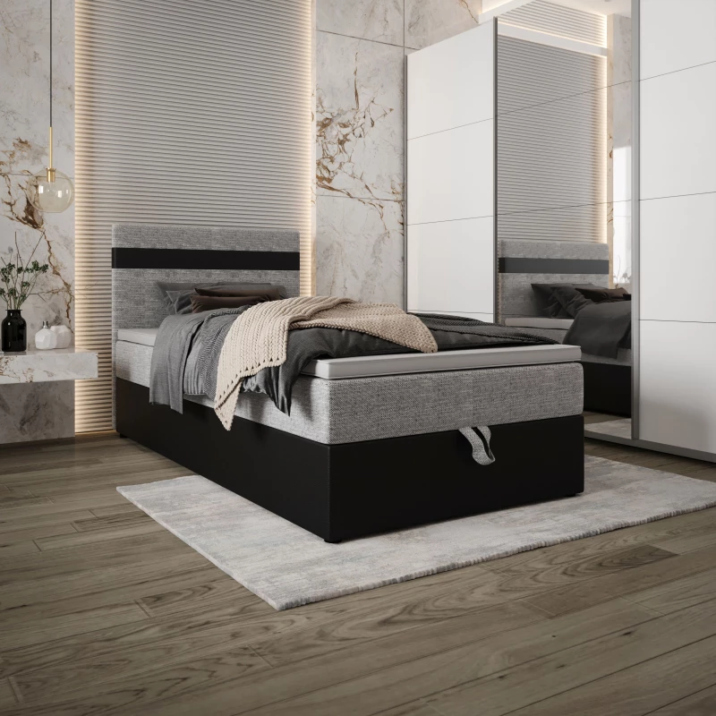 Boxspringová posteľ 100x200 SISI 1 s úložným priestorom - čierna / svetlo šedá