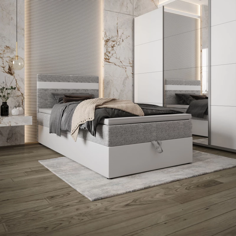 Boxspringová posteľ 100x200 SISI 1 s úložným priestorom - biela / svetlo šedá