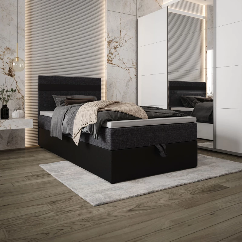 Boxspringová posteľ 100x200 SISI 1 s úložným priestorom - čierna / tmavo šedá