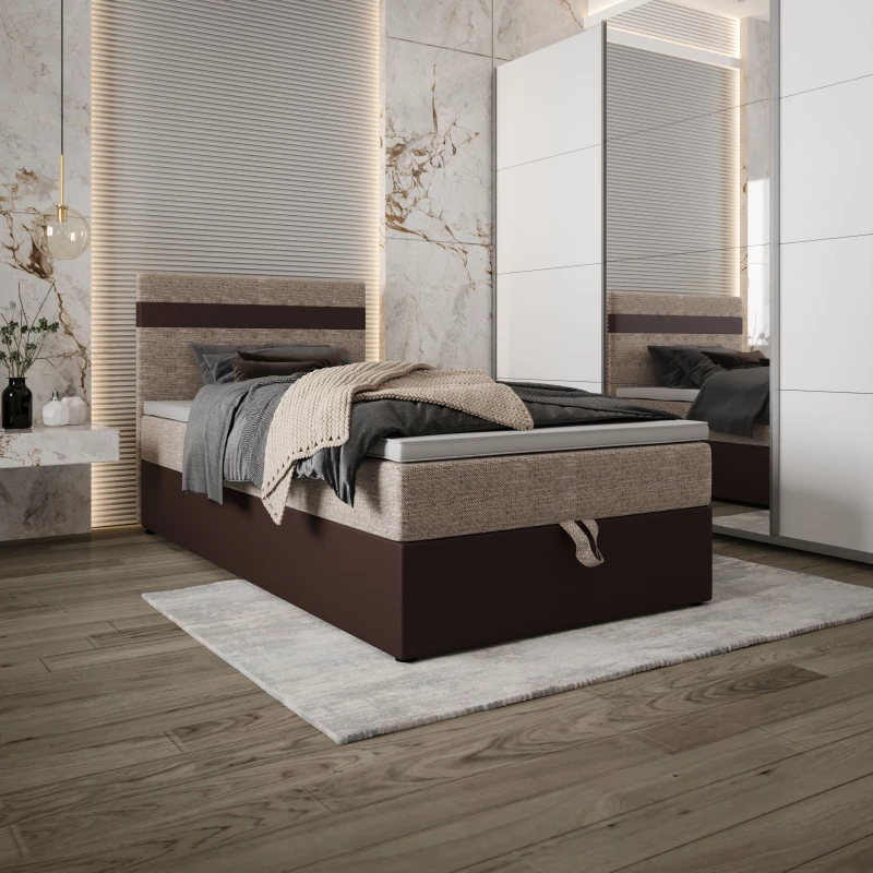 Boxspringová posteľ 100x200 SISI COMFORT 1 s úložným priestorom - tmavo hnedá / béžová