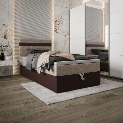 Boxspringová posteľ 120x200 SISI COMFORT 1 s úložným priestorom - tmavo hnedá / béžová