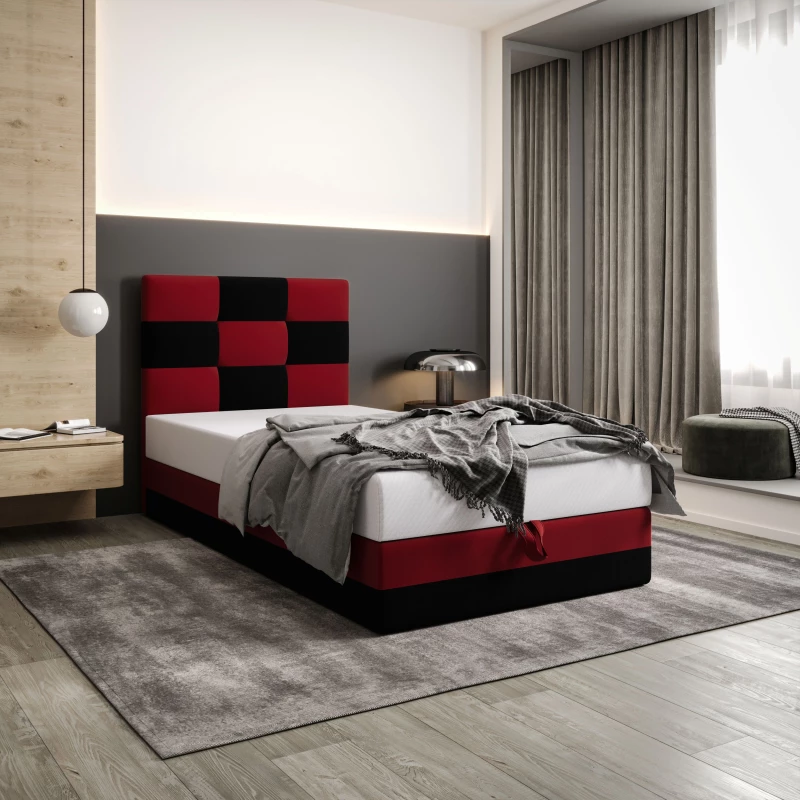 Čalúnená jednolôžková posteľ 120x200 MARLEN COMFORT 1 - čierna / červená