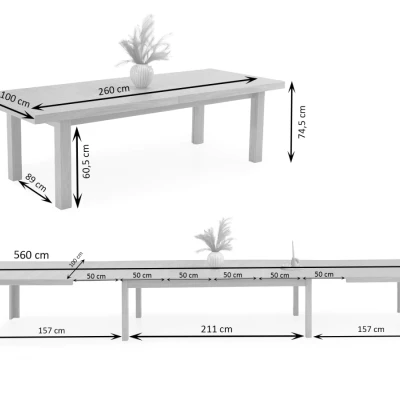 Rozkladací jedálenský stôl 260(560)x100 DAIMON - dub