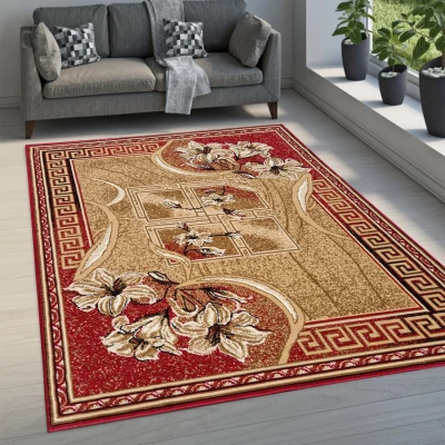 Vzorovaný koberec 50x90 cm LUKEN - červený / béžový