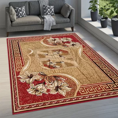 Vzorovaný koberec 50x90 cm LUKEN - červený / béžový
