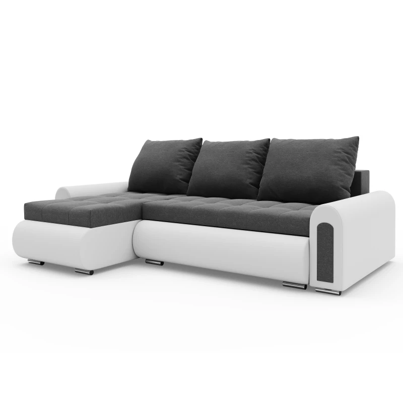 Rozkladacia rohová sedacia súprava EMBERLYN - biela ekokoža / grafitová