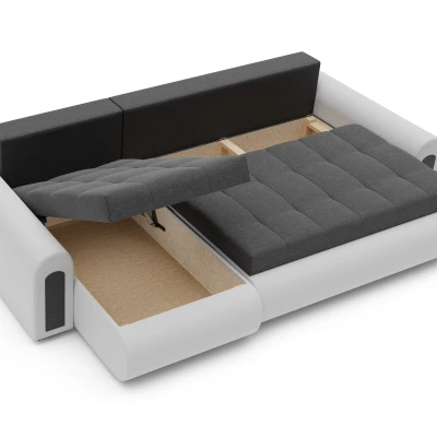 Rozkladacia rohová sedacia súprava EMBERLYN - biela ekokoža / grafitová