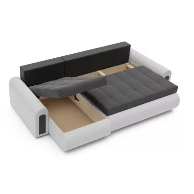 Rozkladacia rohová sedacia súprava EMBERLYN - biela ekokoža / grafitová