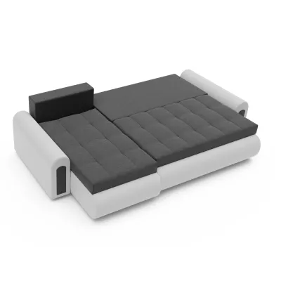 Rozkladacia rohová sedacia súprava EMBERLYN - biela ekokoža / grafitová