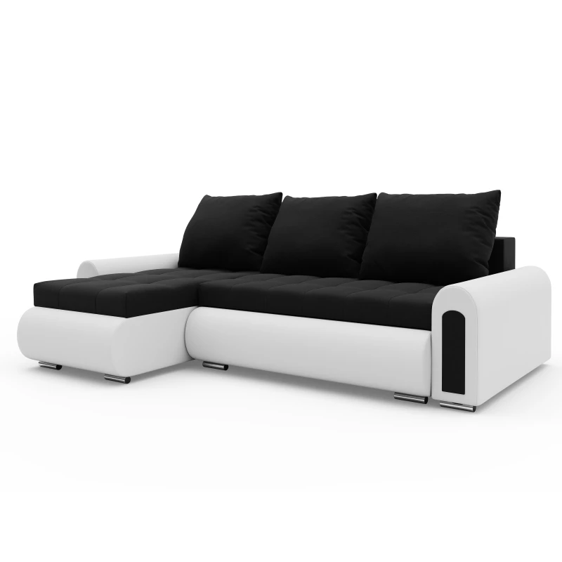 Rozkladacia rohová sedacia súprava EMBERLYN - biela ekokoža / čierna