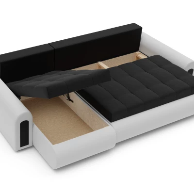 Rozkladacia rohová sedacia súprava EMBERLYN - biela ekokoža / čierna