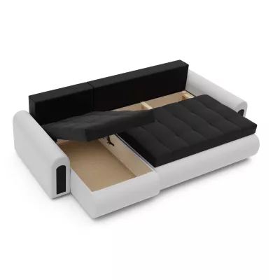 Rozkladacia rohová sedacia súprava EMBERLYN - biela ekokoža / čierna