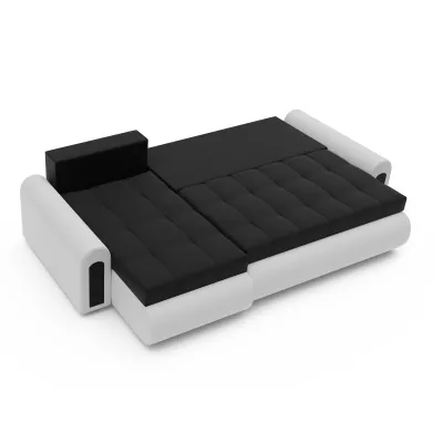 Rozkladacia rohová sedacia súprava EMBERLYN - biela ekokoža / čierna