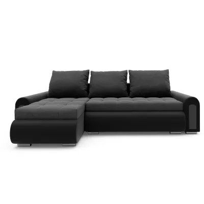 Rozkladacia rohová sedacia súprava EMBERLYN - čierna ekokoža / šedá